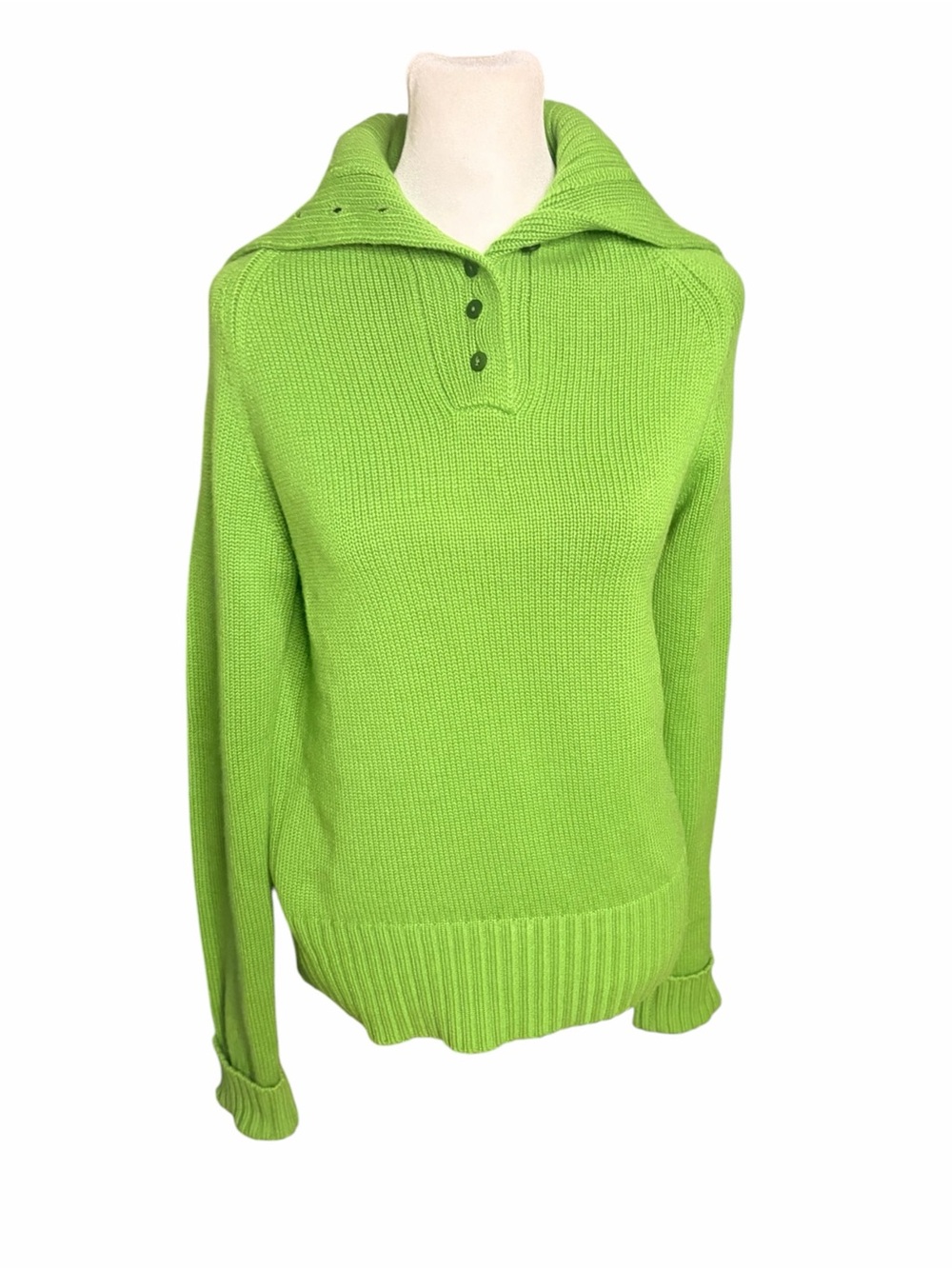 Ricardo Piacenza Lime Green Cashmere Cowl Neck Button Pullover Knit Sweater